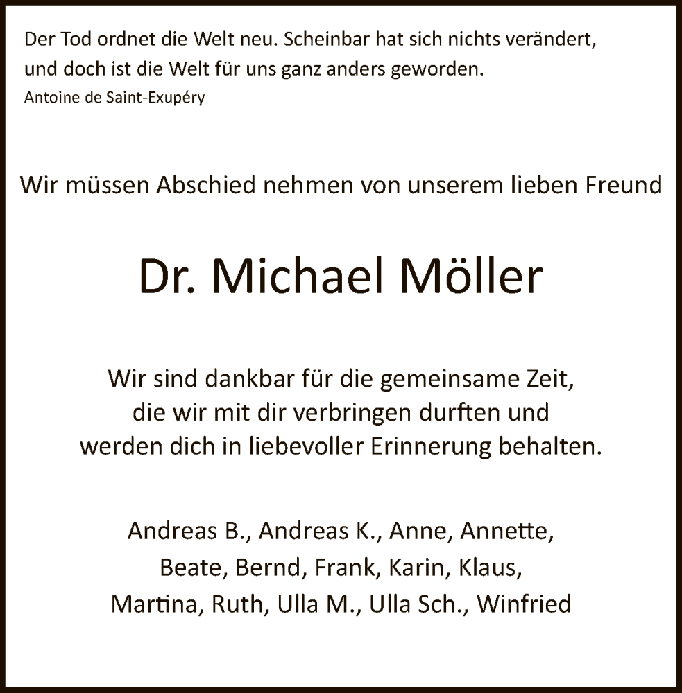  Traueranzeige für Michael Möller vom 27.09.2025 aus HNA