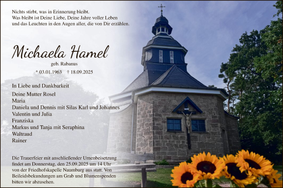 Traueranzeige von Michaela Hamel von HNA
