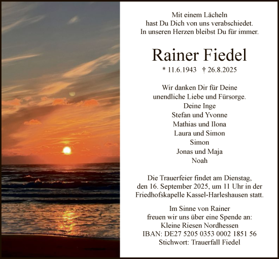 Traueranzeige von Rainer Fiedel von HNA