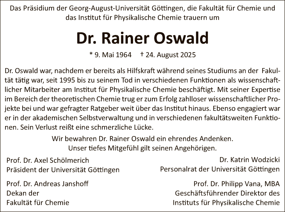  Traueranzeige für Rainer Oswald vom 13.09.2025 aus HNA