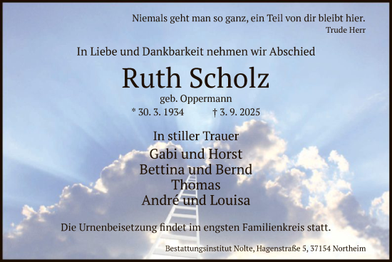 Traueranzeige von Ruth Scholz von HNA