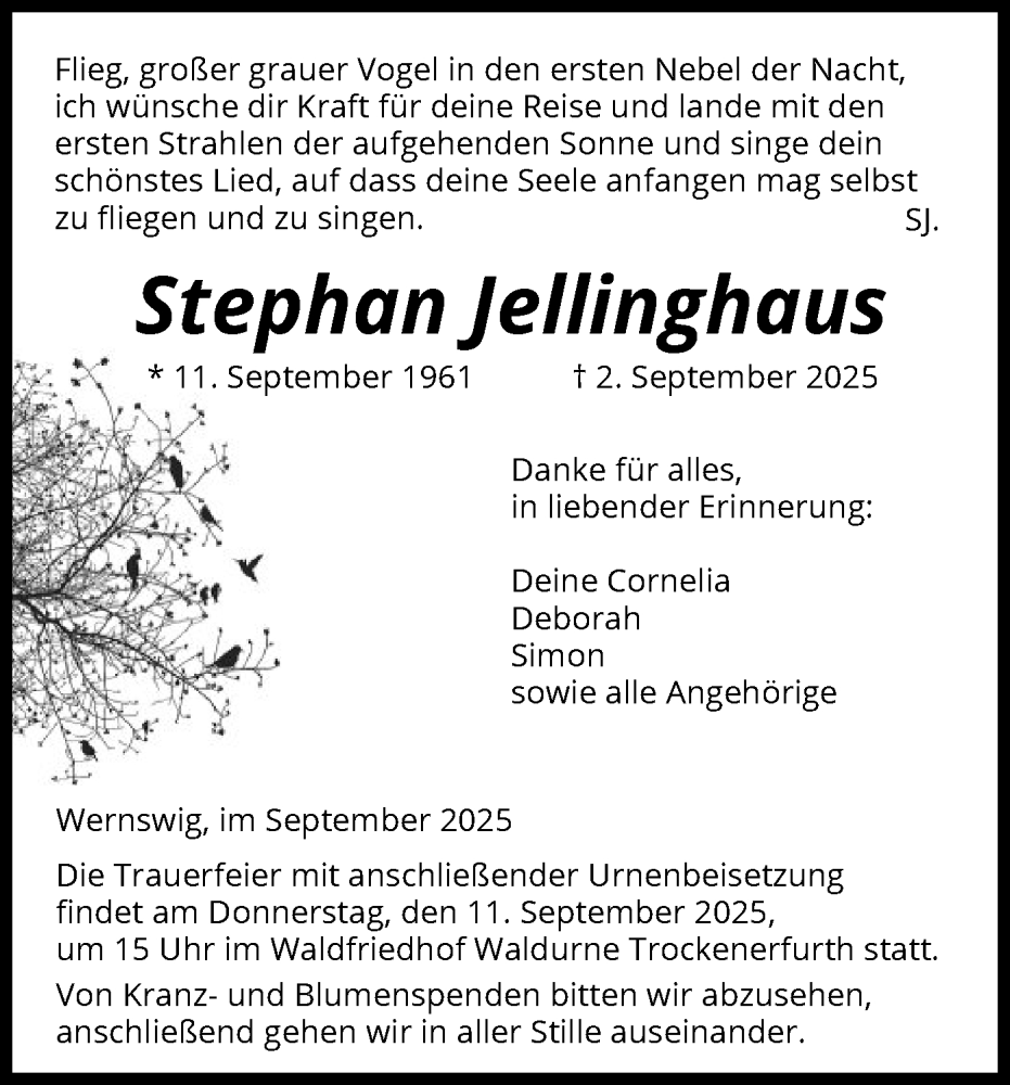  Traueranzeige für Stephan Jellinghaus vom 10.09.2025 aus HNA