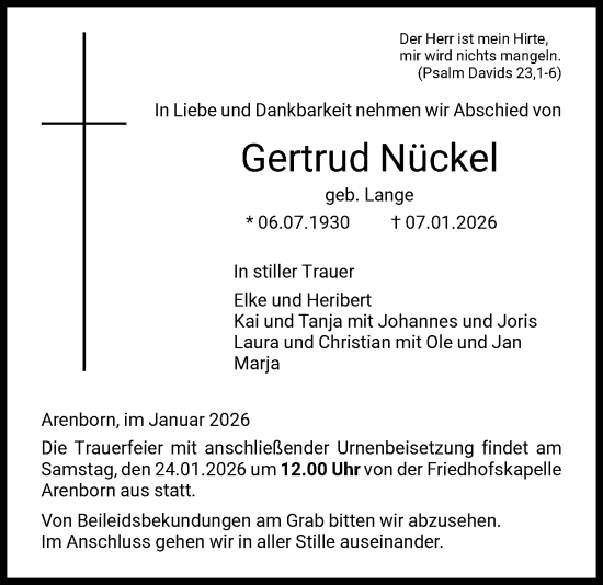 Traueranzeige von Gertrud Nückel von HNA