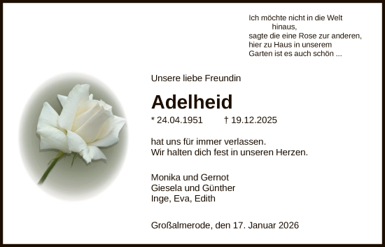 Traueranzeige von Adelheid Bosold von HNA