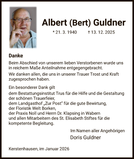 Traueranzeige von Albert Guldner von HNA
