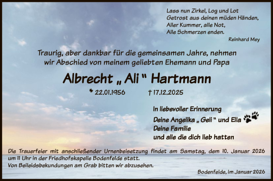 Traueranzeige von Albrecht Hartmann von HNA