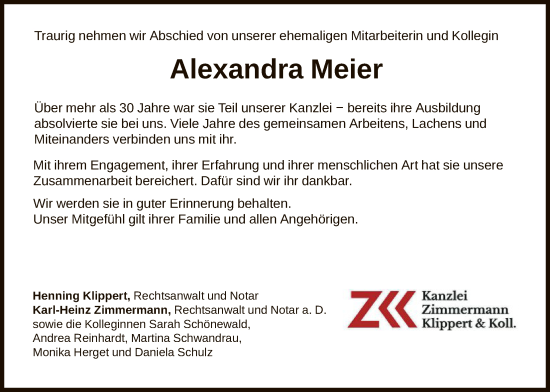 Traueranzeige von Alexandra Meier von HNA