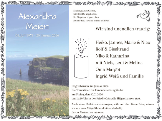 Traueranzeige von Alexandra Meier von HNAHNA