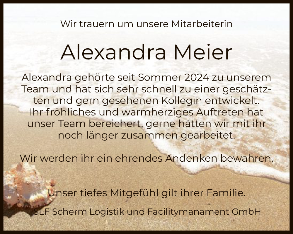  Traueranzeige für Alexandra Meier vom 29.01.2026 aus HNAHNA