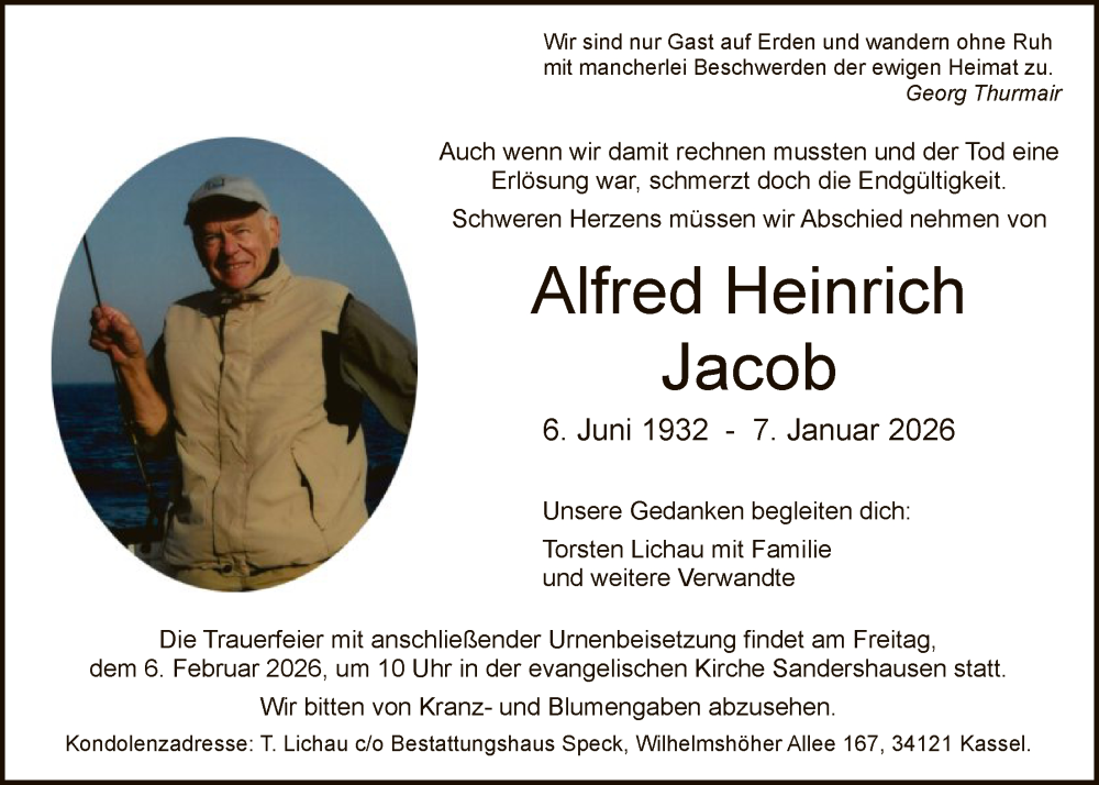  Traueranzeige für Alfred Heinrich Jacob vom 24.01.2026 aus HNAHNA