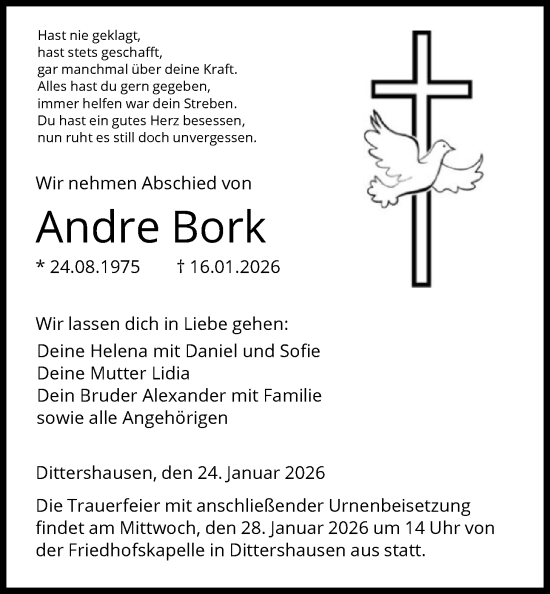 Traueranzeige von Andre Bork von HNA