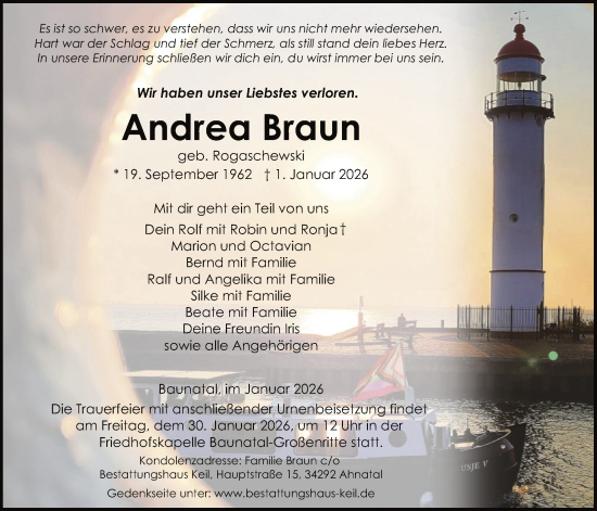 Traueranzeige von Andrea Braun von HNA