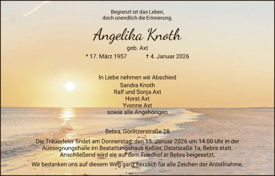 Traueranzeige von Angelika Knoth von HNA