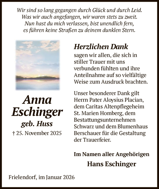 Traueranzeige von Anna Eschinger von HNA