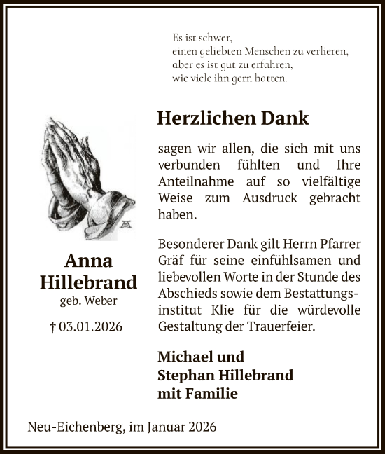 Traueranzeige von Anna Hillebrand von HNA