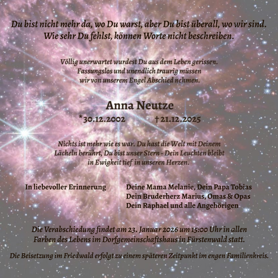 Traueranzeige von Anna Neutze von HNAHNA