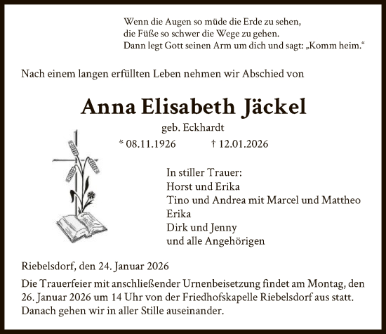 Traueranzeige von Anna Elisabeth Jäckel von HNA