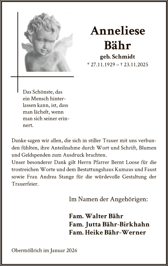 Traueranzeige von Anneliese Bähr von HNA