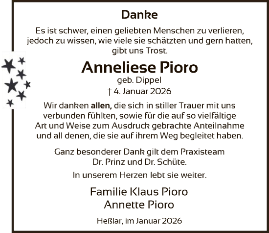 Traueranzeige von Anneliese Pioro von HNA
