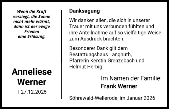 Traueranzeige von Anneliese Werner von HNA