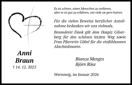 Traueranzeige von Anni Braun von HNAHNA