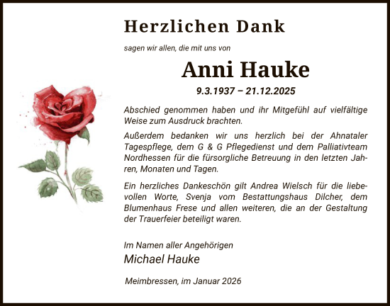 Traueranzeige von Anni Hauke von HNAHN
