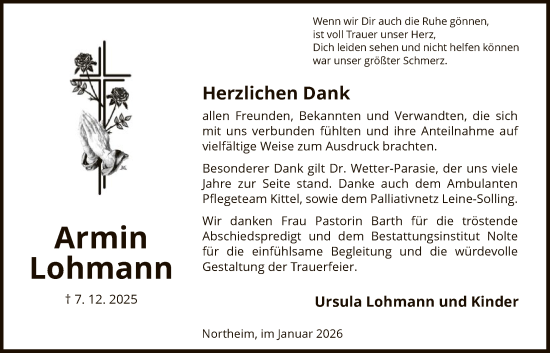 Traueranzeige von Armin Lohmann von HNA