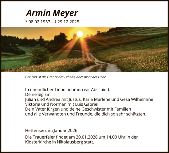 Traueranzeige von Armin Meyer von HNA