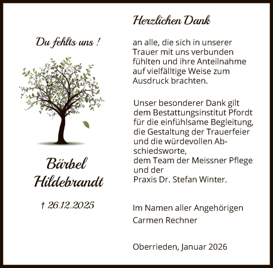 Traueranzeige von Bärbel Hildebrandt von HNA