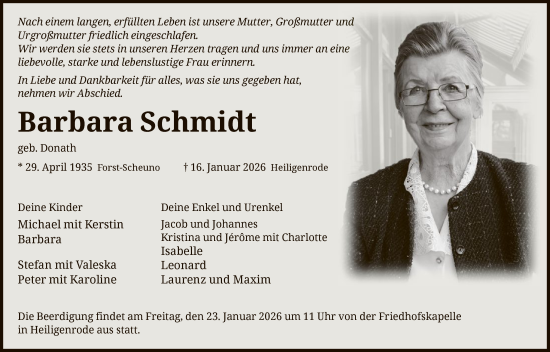 Traueranzeige von Barbara Schmidt von HNA