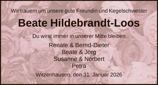 Traueranzeige von Beate Hildebrandt-Loos von HNA