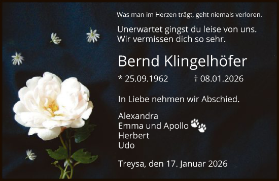 Traueranzeige von Bernd Klingelhöfer von HNA
