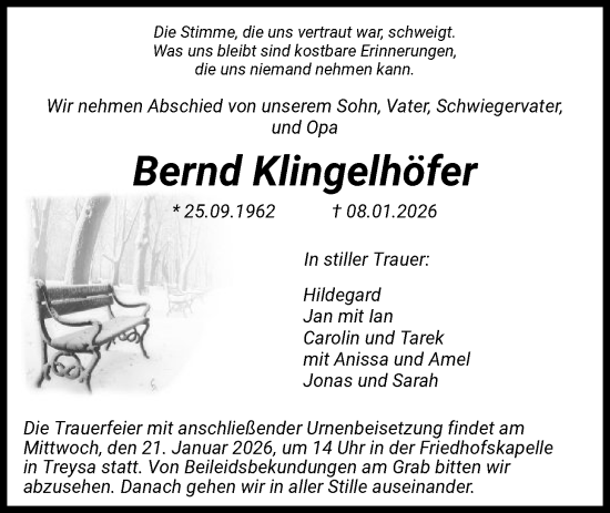 Traueranzeige von Bernd Klingelhöfer von HNA