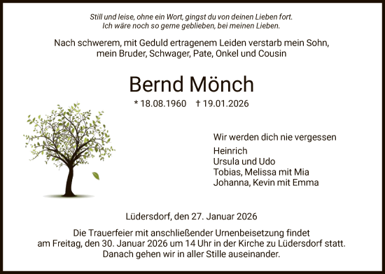 Traueranzeige von Bernd Mönch von HNA