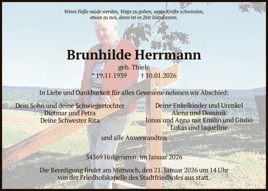 Traueranzeige von Brunhilde Herrmann von HNA