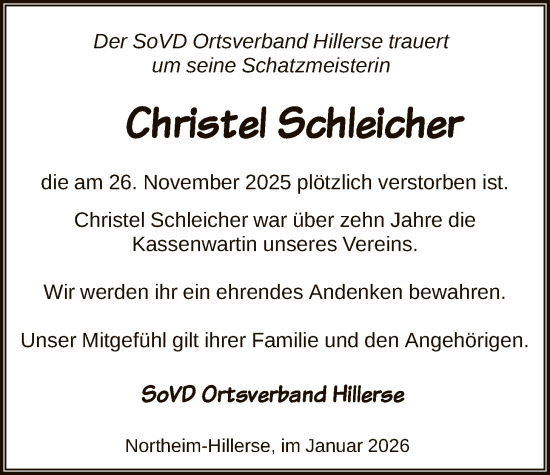 Traueranzeige von Christel Schleicher von HNA