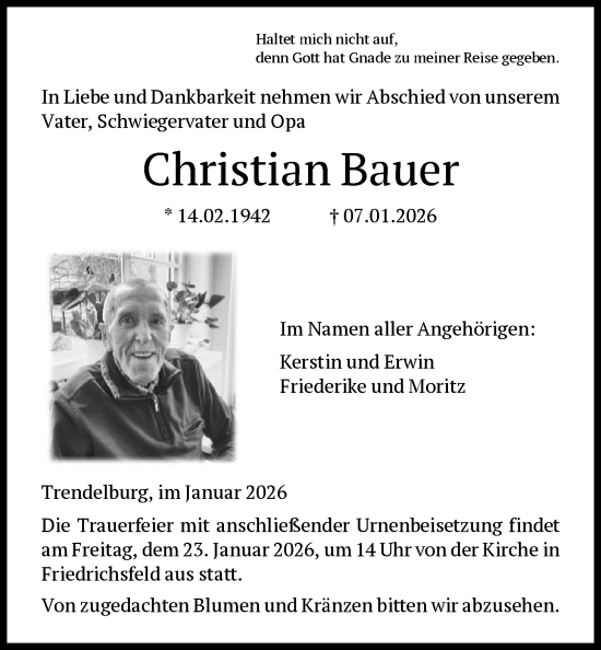 Traueranzeige von Christian Bauer von HNAHN