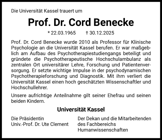 Traueranzeige von Cord Benecke von HNA