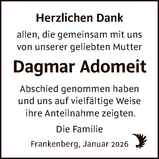 Traueranzeige von Dagmar Adomeit von HNA