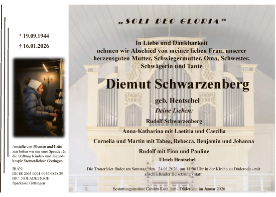 Traueranzeige von Diemut Schwarzenberg von HNA