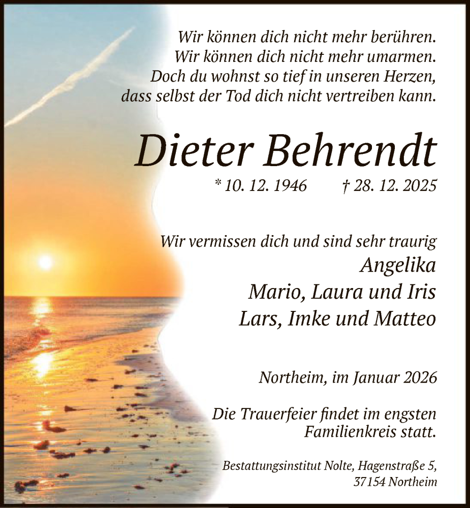  Traueranzeige für Dieter Behrendt vom 03.01.2026 aus HNA