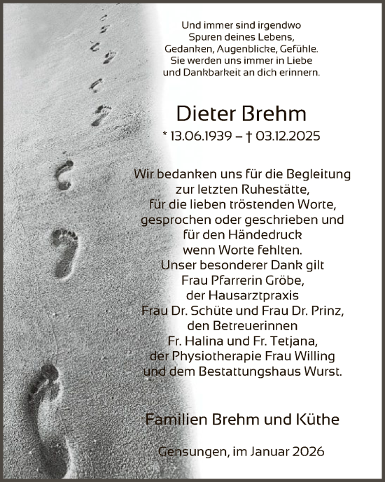 Traueranzeige von Dieter Brehm von HNA