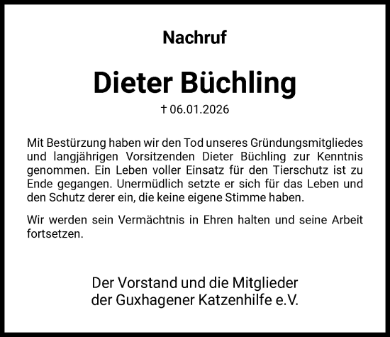 Traueranzeige von Dieter Büchling von HNA