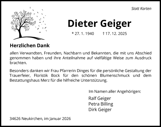 Traueranzeige von Dieter Geiger von HNA