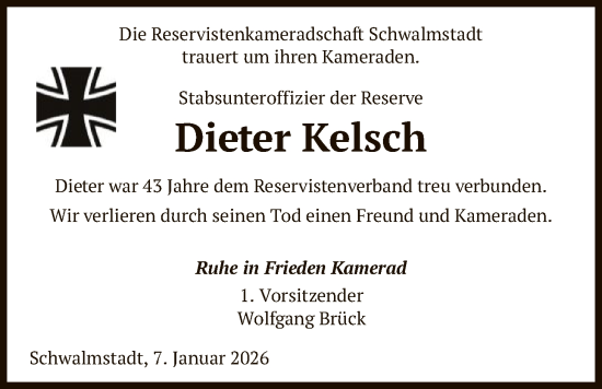 Traueranzeige von Dieter Kelsch von HNA