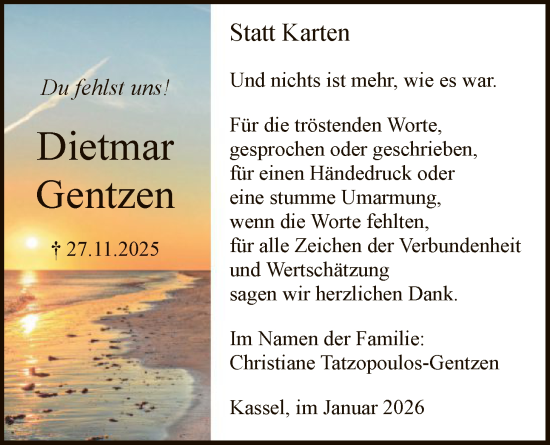 Traueranzeige von Dietmar Gentzen von HNA