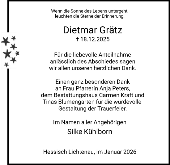 Traueranzeige von Dietmar Grätz von HNAWRS
