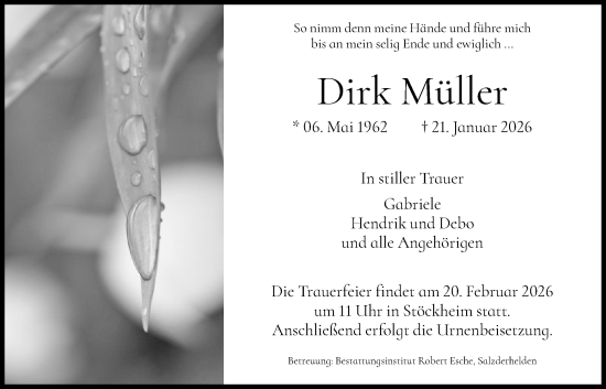Traueranzeige von Dirk Müller von HNA