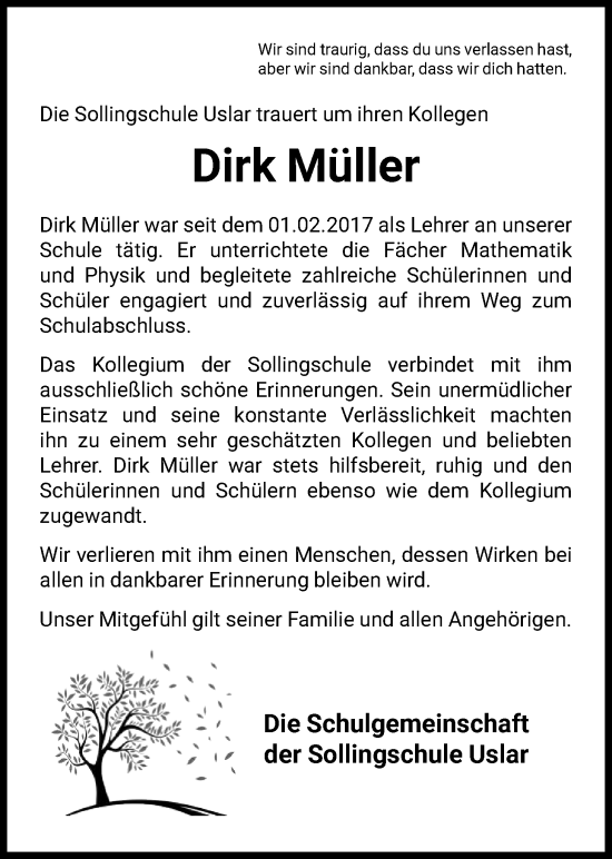Traueranzeige von Dirk Müller von HNA
