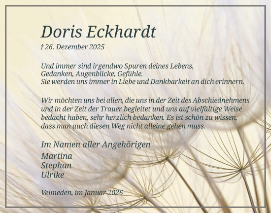 Traueranzeige von Doris Eckhardt von HNA